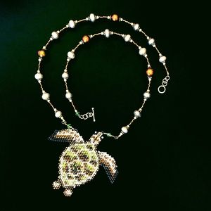Sea Turtle with Freshwater Pearls Necklace